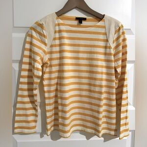 J Crew Striped Leather Patch Top Yellow Cream Size S